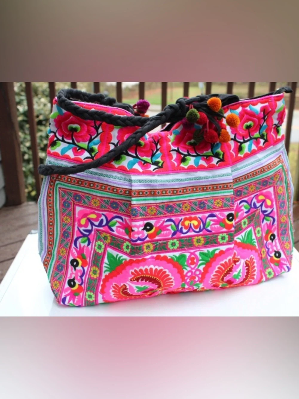 Embroidered boho tote bag Cotton